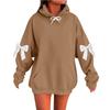 Women's Solid Color Bow Long Sleeved Loose Fitting Headband With Rope Hooded Sweatshirt Top