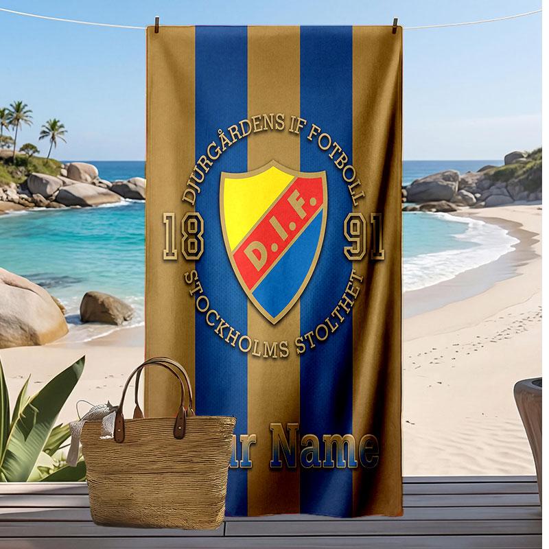 Telo Mare Personalizzato Stampato Djurgårdens IF Logo Calcio Supporto Nome Personalizzato Testo Asciugamano Assorbente Per Sport Viaggio Regalo Speciale