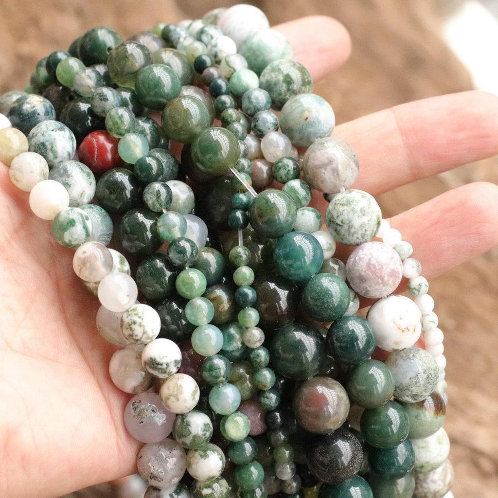Tree Pattern Agate Round Beads - Natural Water Grass Beading Material for DIY Jewelry