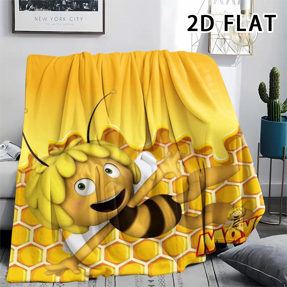 1Pc Bees and Maya Print Flannel Blanket, High quality Comfortable for All Seasons, Home Decor, Warmth and Comfort, Perfect for Christmas Gifts