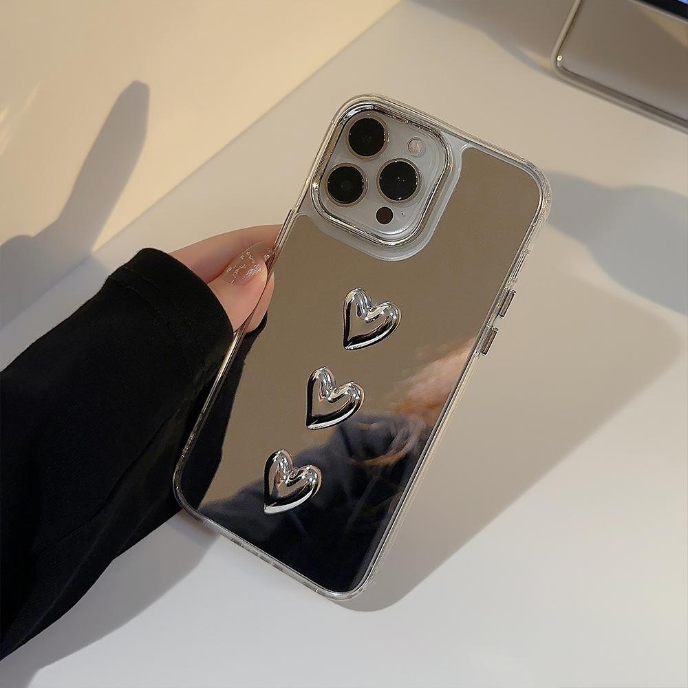Metal Three-dimensional Heart 17 for 11 for Apple 15ProMax Phone Case for IPhone16 Light Luxury Style 14 Mirror Trend