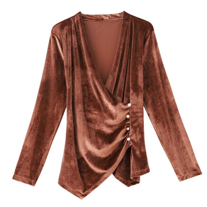 

Fashionable Autumn and Winter New V-neck Design with Gold Velvet Slim Fit and Slim Outside Wearing A Base Shirt 3XL