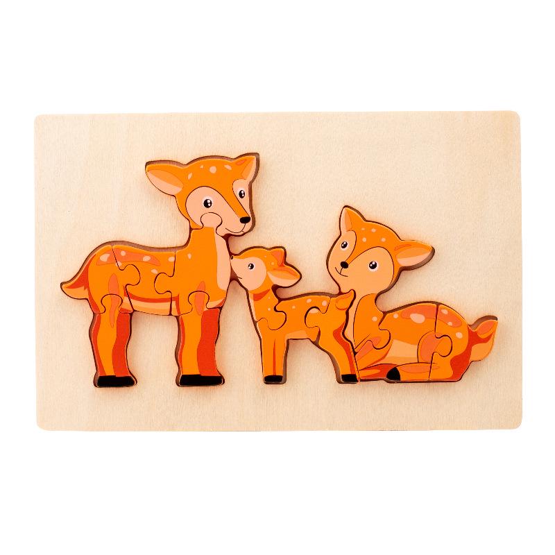 3D Wooden Animal Parent-Child Puzzle: Early Education Building Blocks for Toddlers