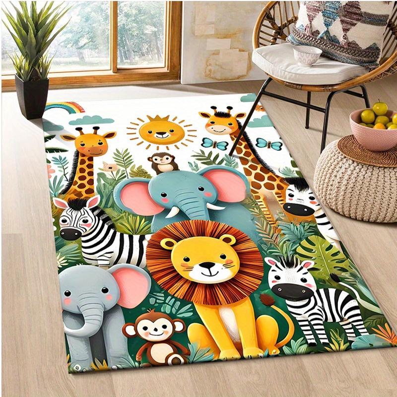 Colorful Cartoon Jungle Animals Non-slip  Play Rug Cute Safari Educational Floor Mat for Bedroom   Decor