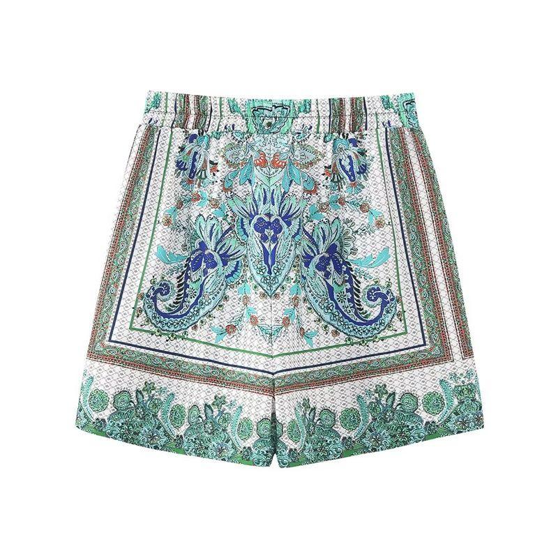 

Printed Shirt Elastic Casual Set Print Short Sleeve Shirt Elastic Casual Shorts Suit Short XS(XS)