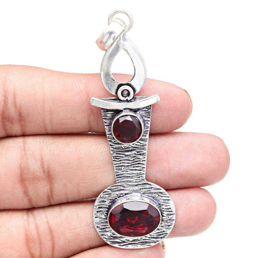 Pendant Mozambique Garnet Gemstone Gift For Her Silver Jewelry 2.75"