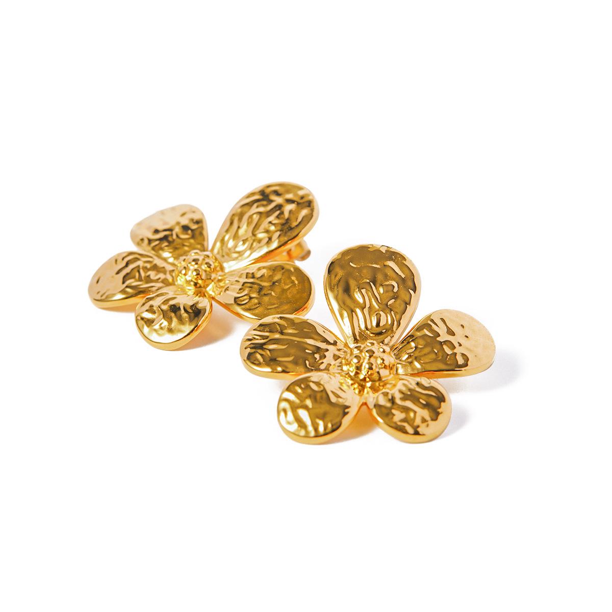 

18k Gold French Retro Classic Flower Earrings for Women