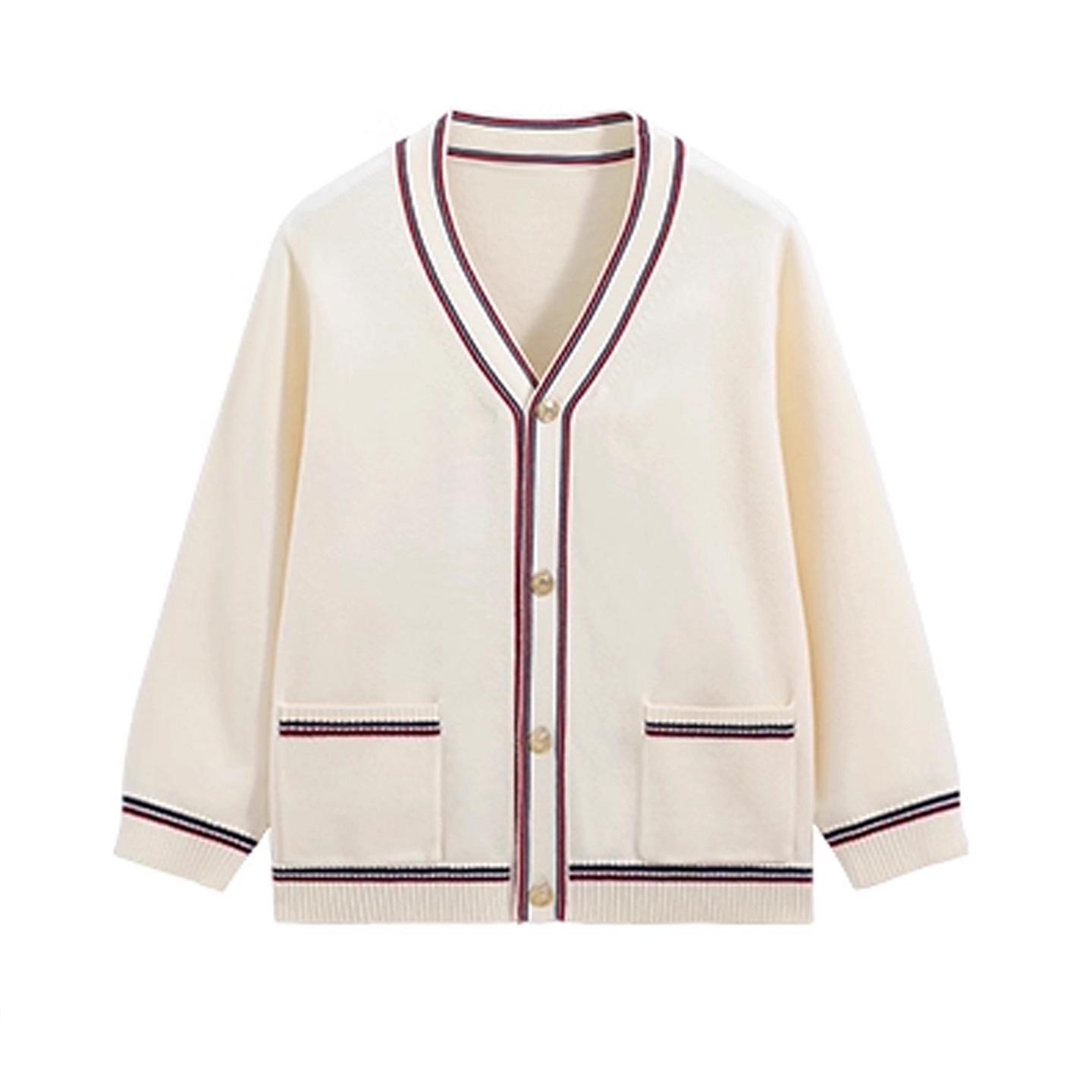 Girls  Spring & Autumn Knitted Cardigan - 2025 New Style, Thin Versatile Sweater Coat 130 cm грязно-белый