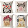 Kitten Gift Pillowcase Cute Pet Printed Linen Pillow Cushion Cover Bedside Living Room