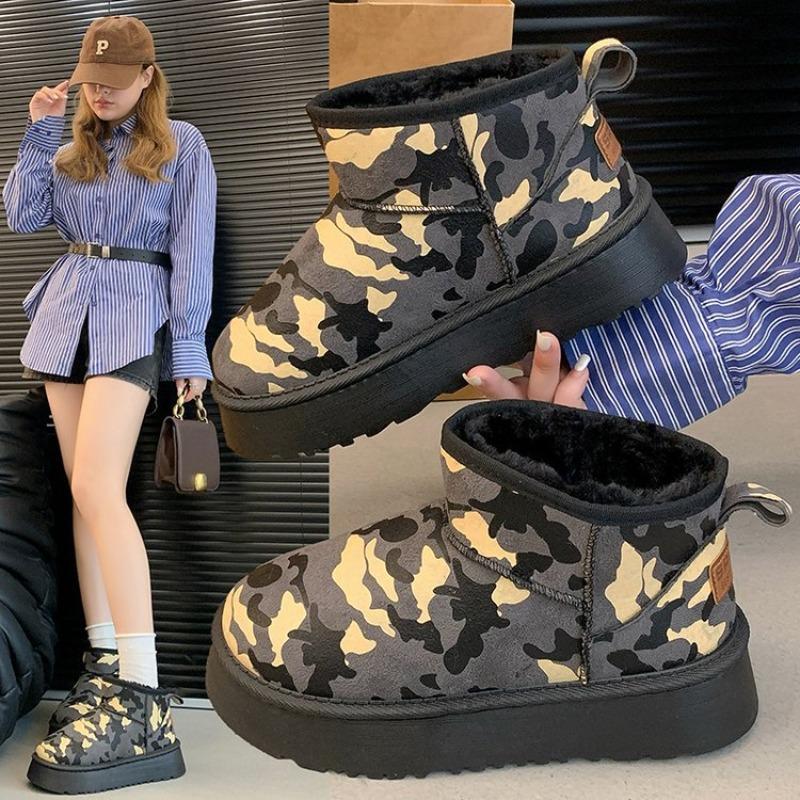 Thick-soled Short Snow Boots Women's Large Size Autumn and Winter New Thickened Velvet Warm Leopard Print Cotton Shoes