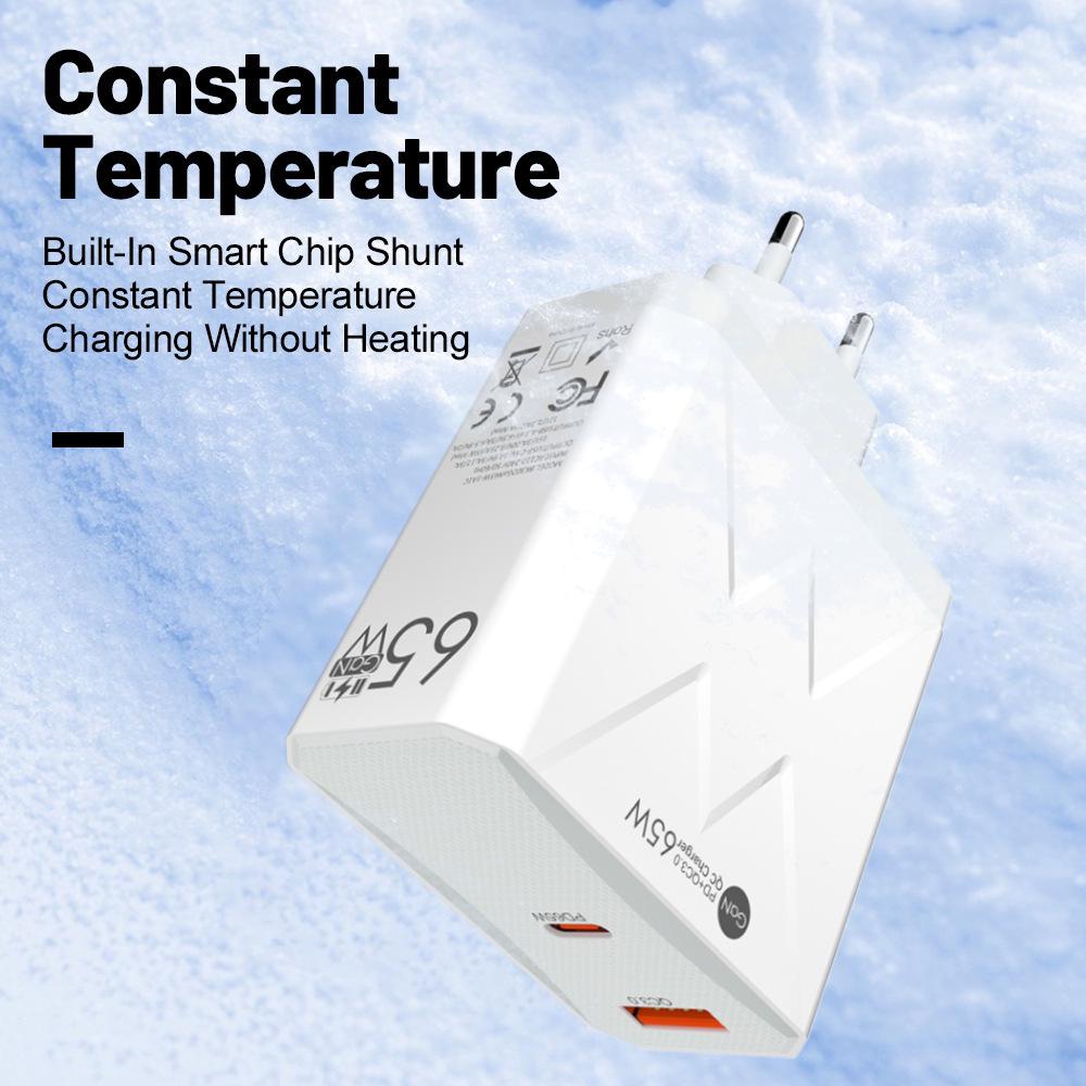 65W PD Fast Charger QC3.0, Compatible with Phones and Tablets, EU Standard.