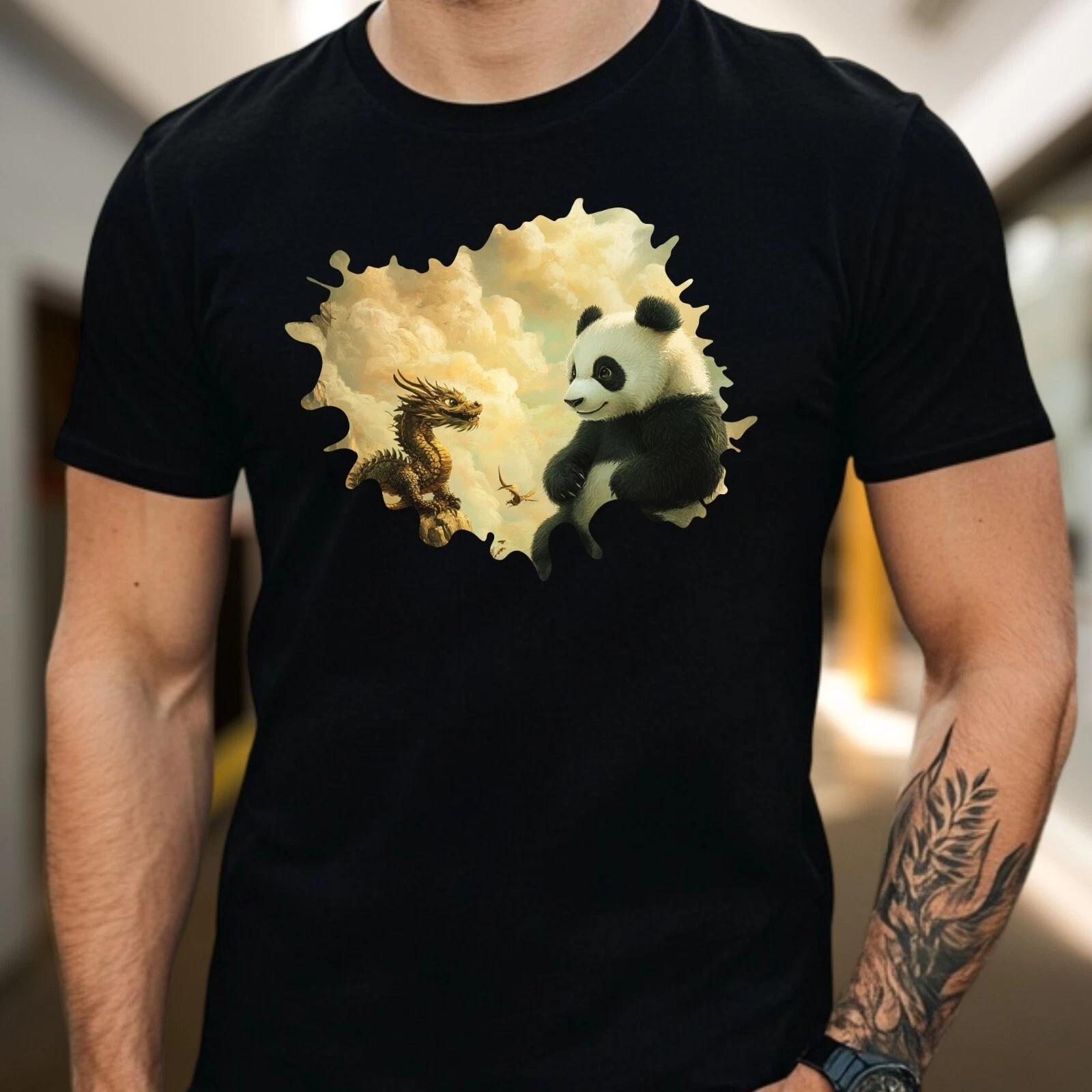 T-Shirt Herren Panda und Drache Motiv Baumwolle Größe S bis 5XL XXXL