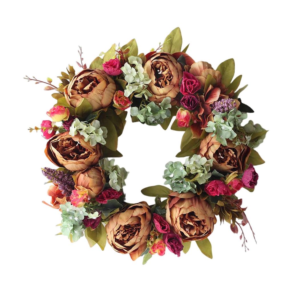 Handmade Peony Flowers Artificial Wreath Spring Garland 40cm Hanging Holiday Decorative Photography Props