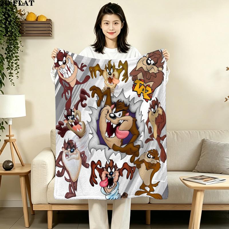 1PC Tazmanian Devil Patterned Flannel Blanket Suitable For All Seasons For Home Decor Warmth And Comfort Gifts Holiday Present