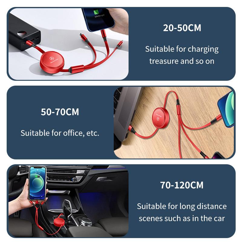 Retractable 3 In 1 Usb Cable for iPhone & Micro USB & Type C For Mercedes Benz CLK GLC W212 C200 C300 W203 W204 W205 W169 W176 HH1