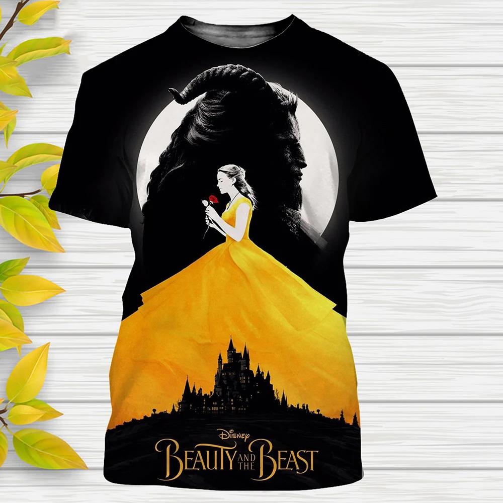 

Summer Disney Beauty and The Beast Cartoon 3d T-Shirts Anime Streetwear Casual T Shirt Kids Tees Tops 140