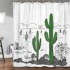 Cactus Shower Curtain Bathroom with Black White Western Decoration, Green Cactus Bathroom Shower Curtain with Hook,