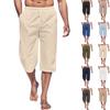 Men's Linen Pants Casual Lightweight 3/4 Baggy Pants Drawstring Elastic Waist Beach Yoga Pants With Pockets