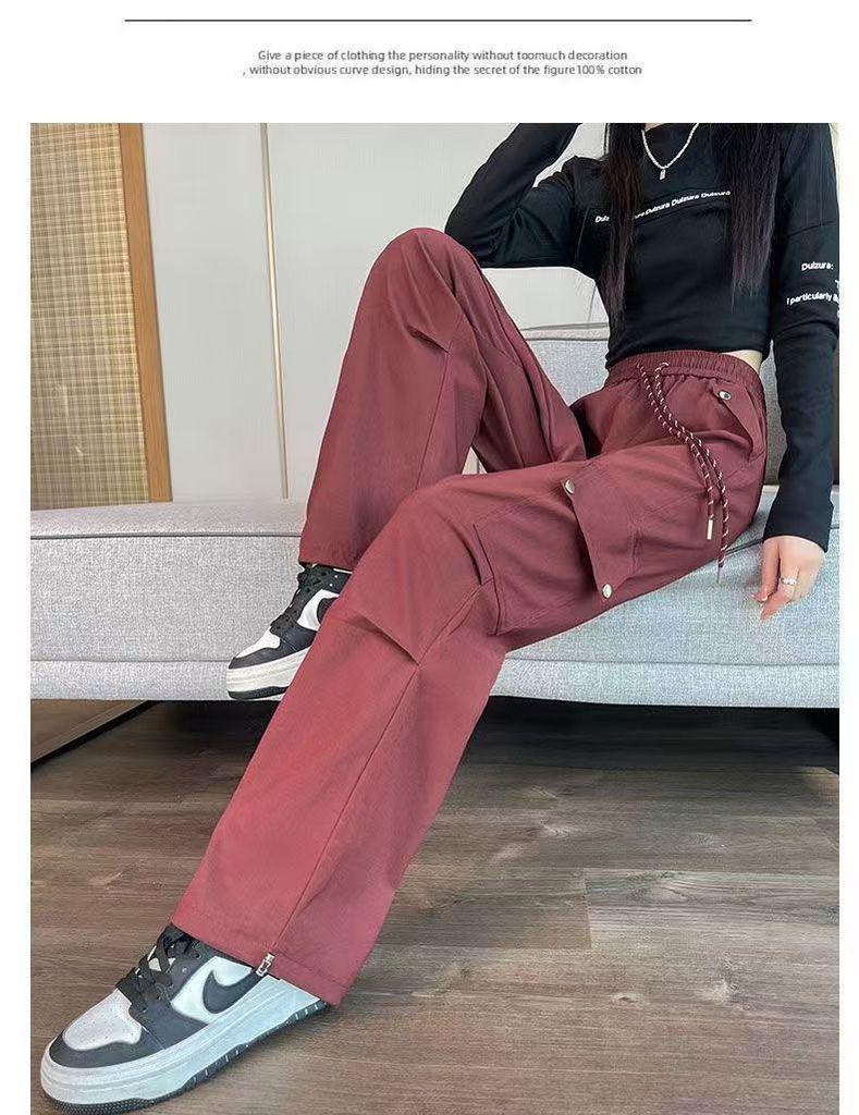 2026 Women's High Waist Workwear Pants - Spring/Autumn Style, Loose Fit, Slimming, Multi-Pocket, Straight Wide Leg.