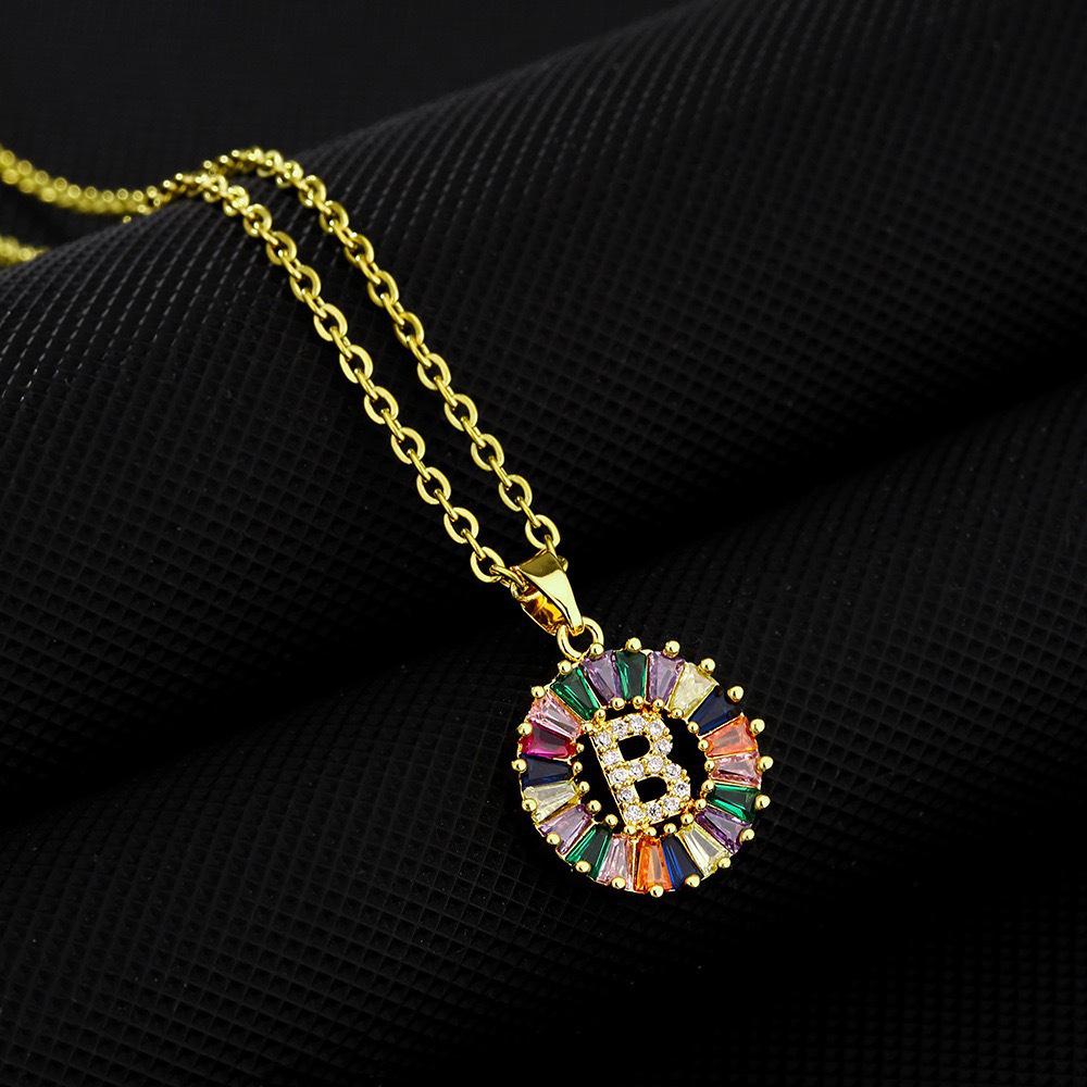 Xiyin Multicolor Zircon Copper Clavicle Chain Necklace with 26 Initial Pendants for Women