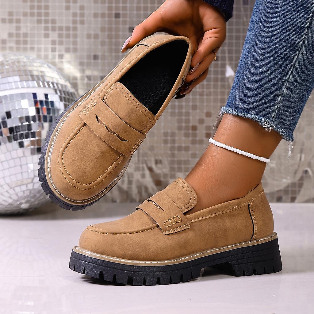 2025 New Spring and Autumn Loafers Large Size Casual Polished British Style Women's Shoes Thick Heel Thick Sole Foreign Trade Retro Women's Shoes