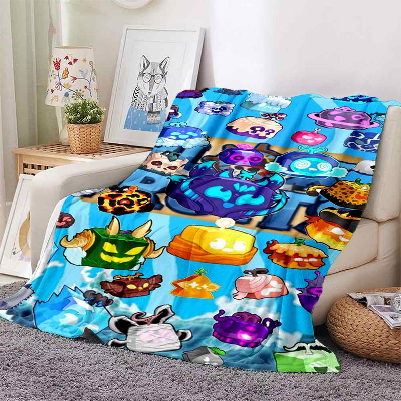 HD B-Blox Fruit 3D Cartoon Game Gift Blanket,Soft Throw Blanket for Home Bedroom Bed Sofa Travel Picnic Office Cover Kids