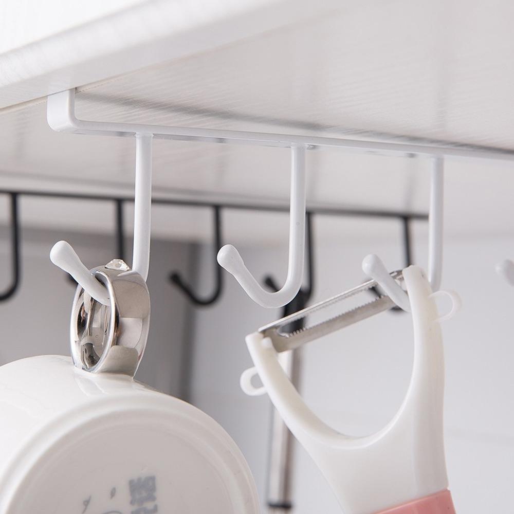 6 Hooks Kitchen Hanger Iron Under Shelf Mug Cup Cupboard Multifunction Kitchen Organiser Hanging Rack Holder