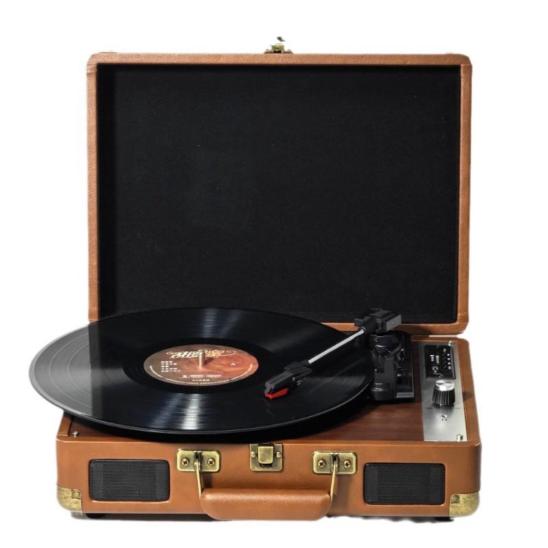 All-in-one Antique Stereo Household Phonograph Vintage Vinyl Leather Surface Record Player Bluetooth Speaker New 350x260x120mm