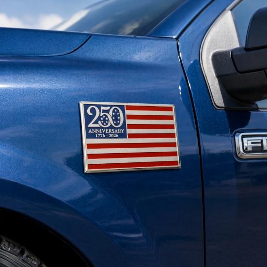 250th Anniversary Flag Metal Emblem Patriotic Red Blue White Auto Badge 1776-2026 America