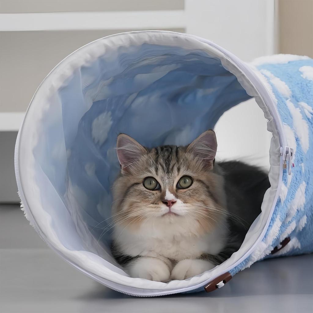 Cat Tunnel Bed With Ball Removable Cushion Cute Cat Bed Tunnel Toys For Kitten Puppy Small Dog Bunny Pet Enrichment Indoor