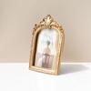 Handcrafted Antique Gold Carving Arch Picture Frame With Hanging Hook And Stand For Wall Or Tabletop Decoration Display
