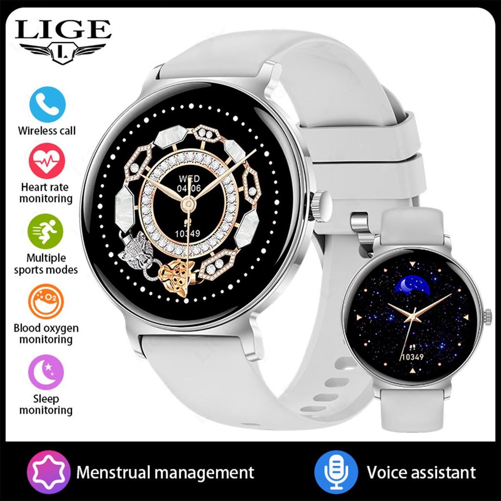 LIGE Damski Smartwatch Połączenia Bluetooth Monitorowanie Zdrowia Wodoodporny Sportowy Smart Bransoletka Prezent dla Dziewczyny