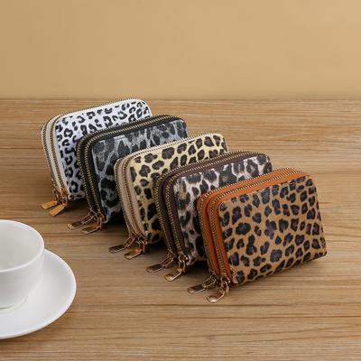 Leopard Print Short Wallet Woman Coin Purse Coin Pouch Double Zipper Card Bag Id Holder Caredit Card Holder Cute Purse