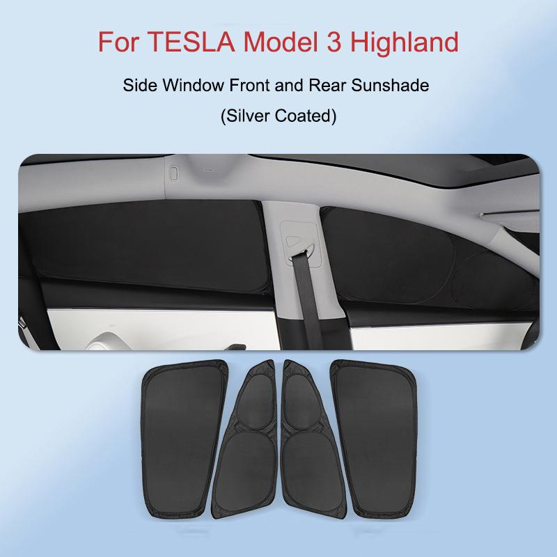 For Tesla Model 3 Highland 2024 Silver Coated Cloth Sun Shade Side Window Privacy Sunshade Auto Windshield Sunshield Accessories