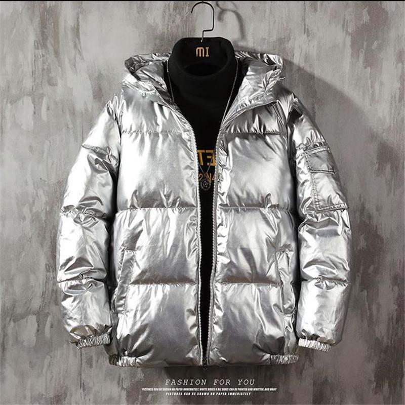 Men's Glossy Winter Hooded Cotton Jacket - Short, Thick, Loose-Fit for Cold Weather Protection