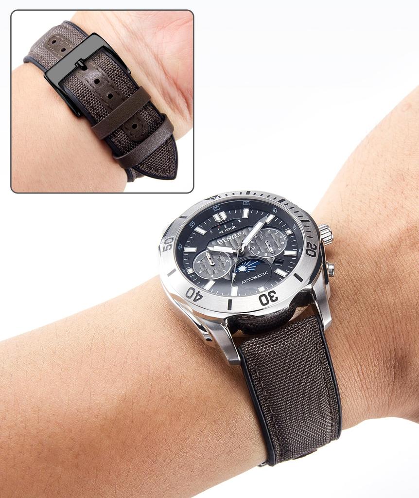[BINLUN] Nylon Silicone Watch Strap 18mm 19mm 20mm 21mm 22mm Quick Release Canvas and Rubber Hybrid Strap Replacement Watch Band for Men and Women 9 C