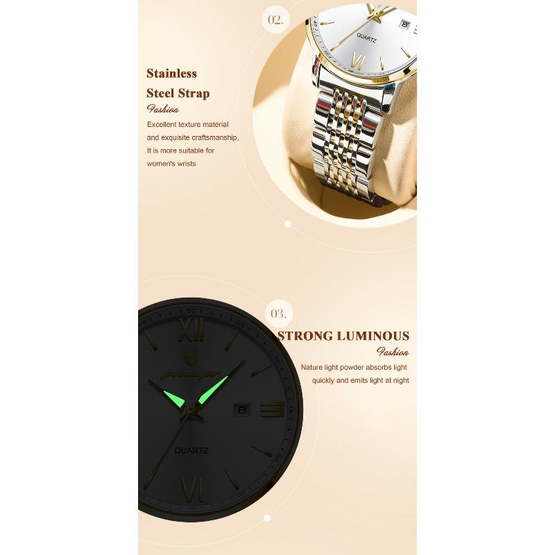 POEDAGAR Top Original Woman Wristwatch Waterproof Luminous Date Ladies Watch High Quality Stainless Steel Quartz Watches