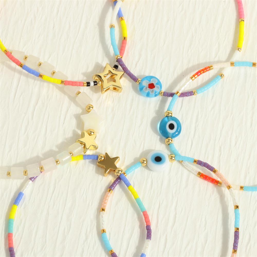 Bohemian Layered Colorful Bead Bracelet with Lucky Evil Eye Charm
