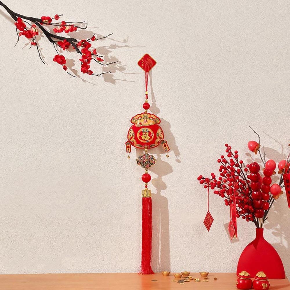 Embroidery New Year Blessing Pendant Red Koi Fish Lucky Hanging Ornaments With Tassels Lucky Bag Spring Festival Wind Chimes