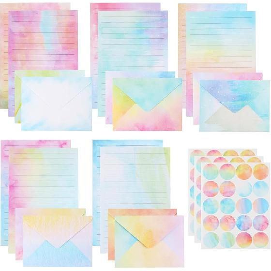45 Stationary Letter and Envelopes: 30 Watercolor Stationery Paper&15 Envelopes, Lined Stationery Paper and Envelopes Set,Stationary Paper and