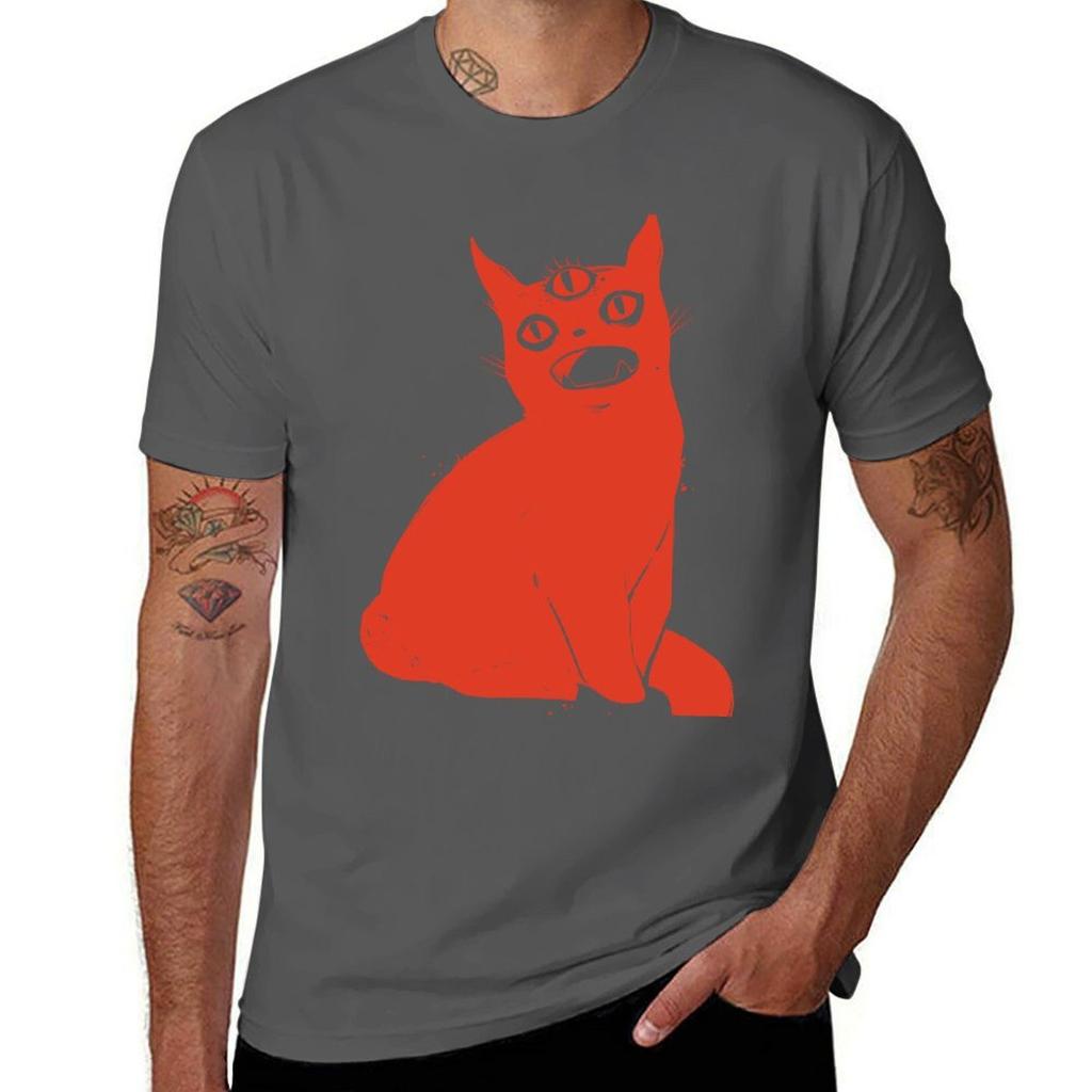 Red Cat With Third Eye Tshirt Nonshrink Basic Cotton Tshirt