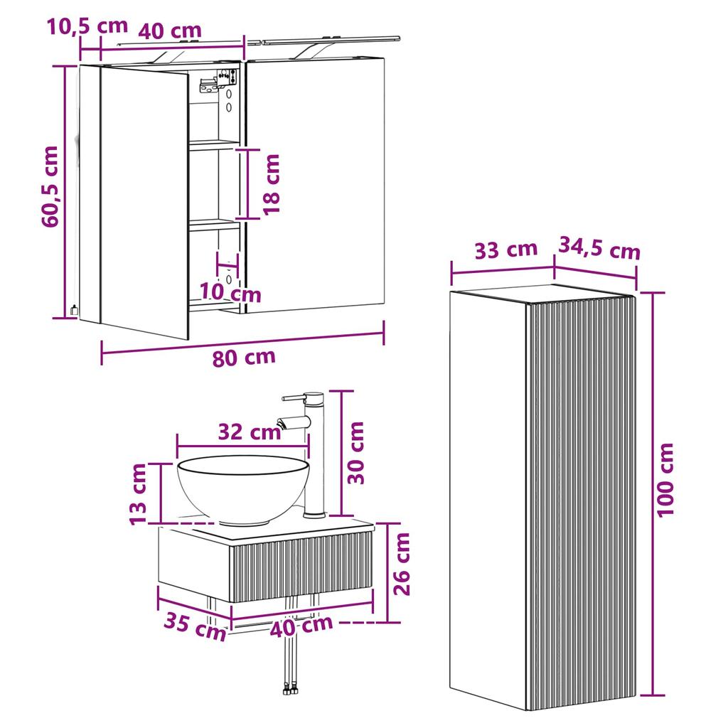 Bathroom Cabinet Set 4 Pcs Sonoma Oak 40 X 10.5 X 60.5 Cm