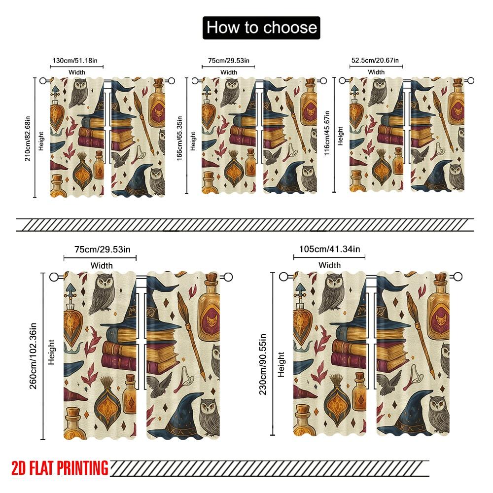 2 Stück, 2D-Flachdruck Fenster Vorhang Zauberer Kompendium Vielseitiger Polyesterstoff (ohne Stange) Alle Jahreszeiten Ldeal zum Wohnen