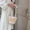 Trendy Straw Handbag Women's Woven Beach Bag Casual Snap Button Satchel Bag Small Braided Shoulder Bag For Travel