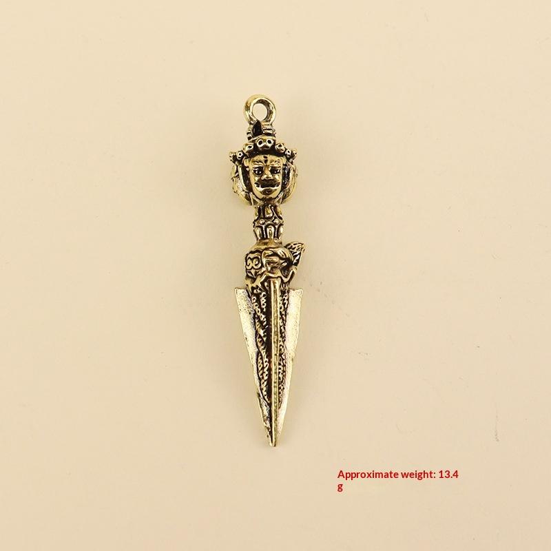 Vintage Brass Vajrakila Head Vajry Pestle Ornaments Keychains Charm Pendant Lucky Home Decorations