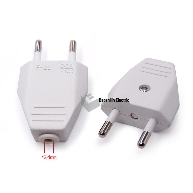 European Standard Black and White Two-Round Power Plug for Lamps and Small Appliances
