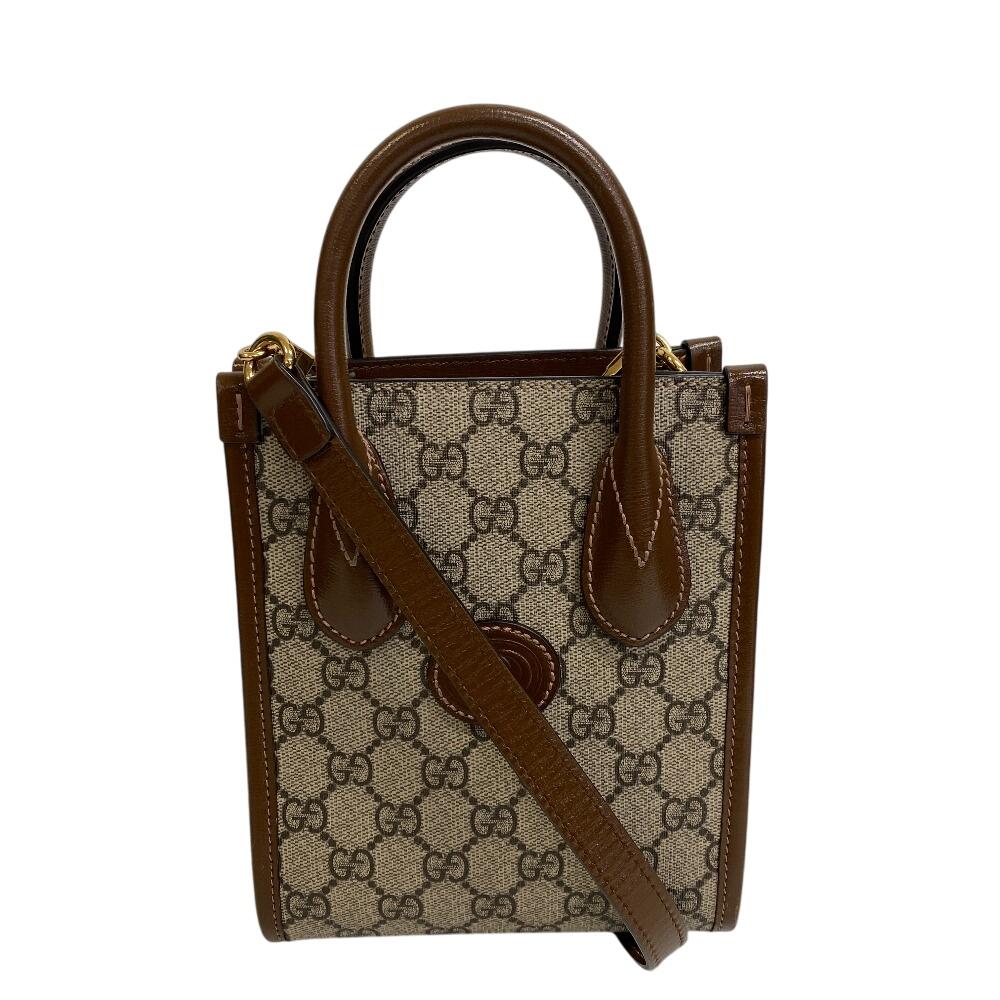 Gucci Interlocking G Mini Tote Shoulder 2WAY GG Supreme PVC Handbag Brown PVC Women Used
