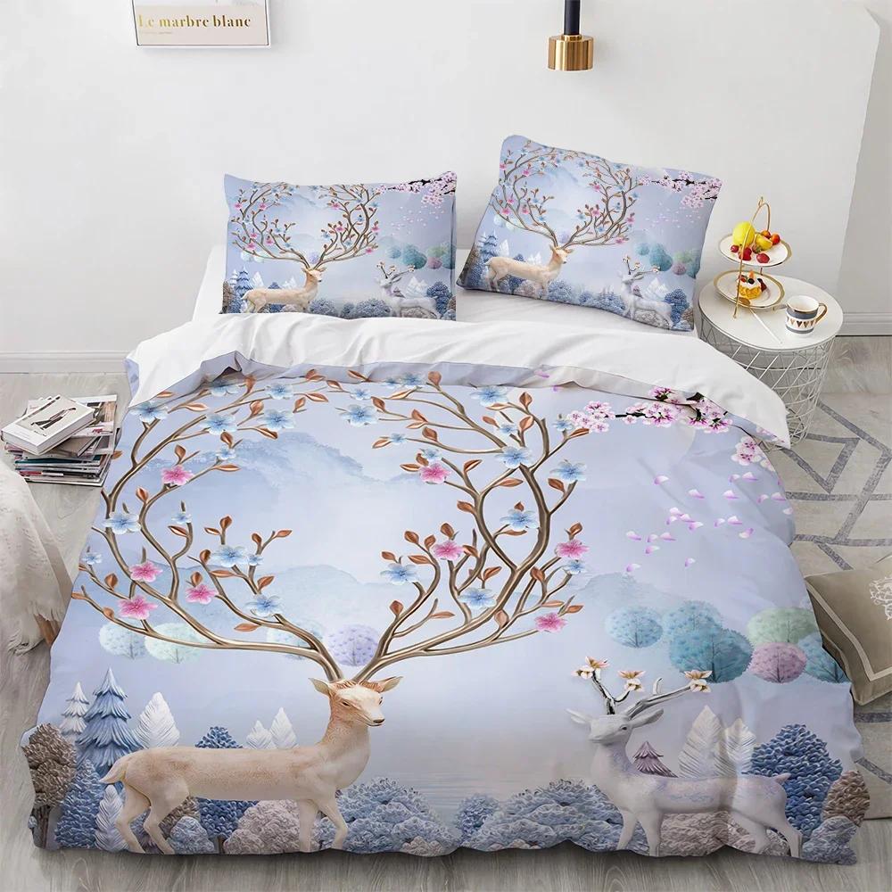Black Theme Jungle Mose Soft Duvet Cover Set for Boy Ten Girl Bedrom Set 3D Print Grey Elk Der Soft Microfiber Warm Comforter Cover