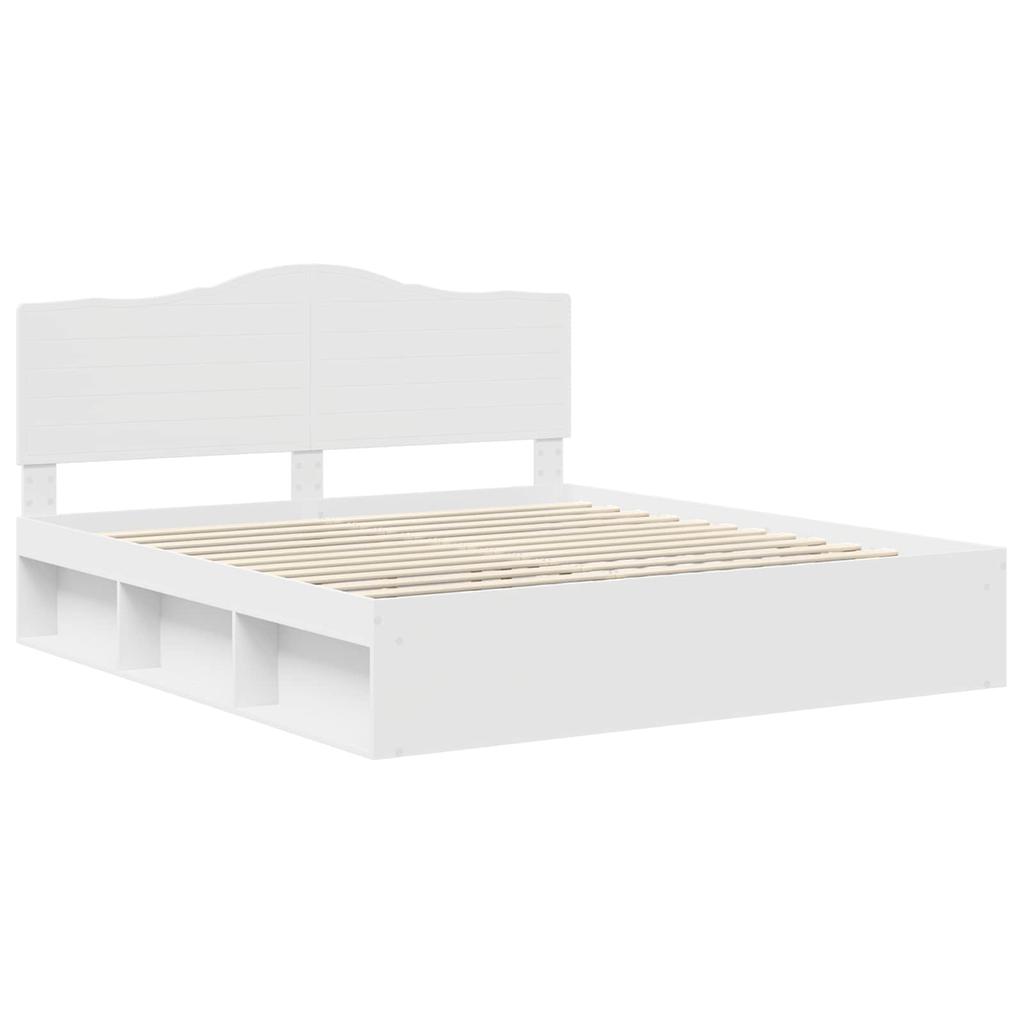 White Bed Frame with Headboard 200 x 200 cm Solid Pine Wood