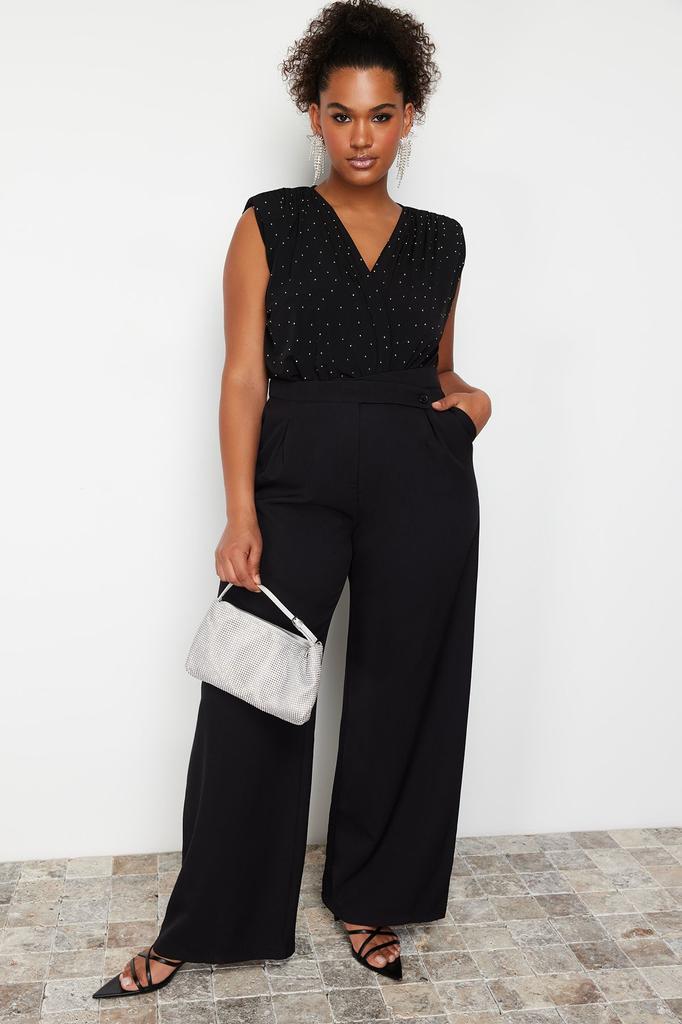 Damen Stil Übergröße Gestrickter Body mit Schwarzem Stein Detail